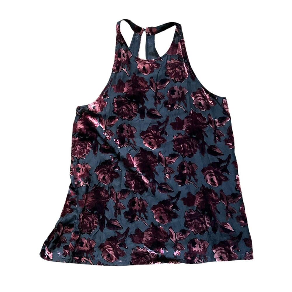 Dark Semi-Sheer Floral Halter Tank Top: 90s, Y2K